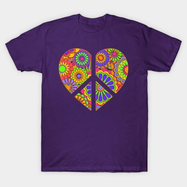 Love Flower Power Peace Sign Heart T-Shirt by AlondraHanley